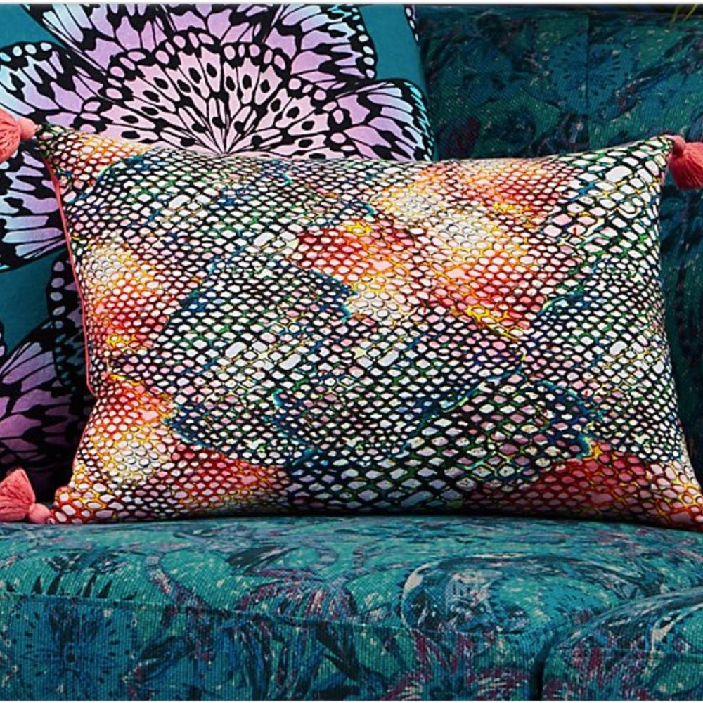 CB2 RAINBOW SNAKE WITH TASSELS PILLOW 18 x 12